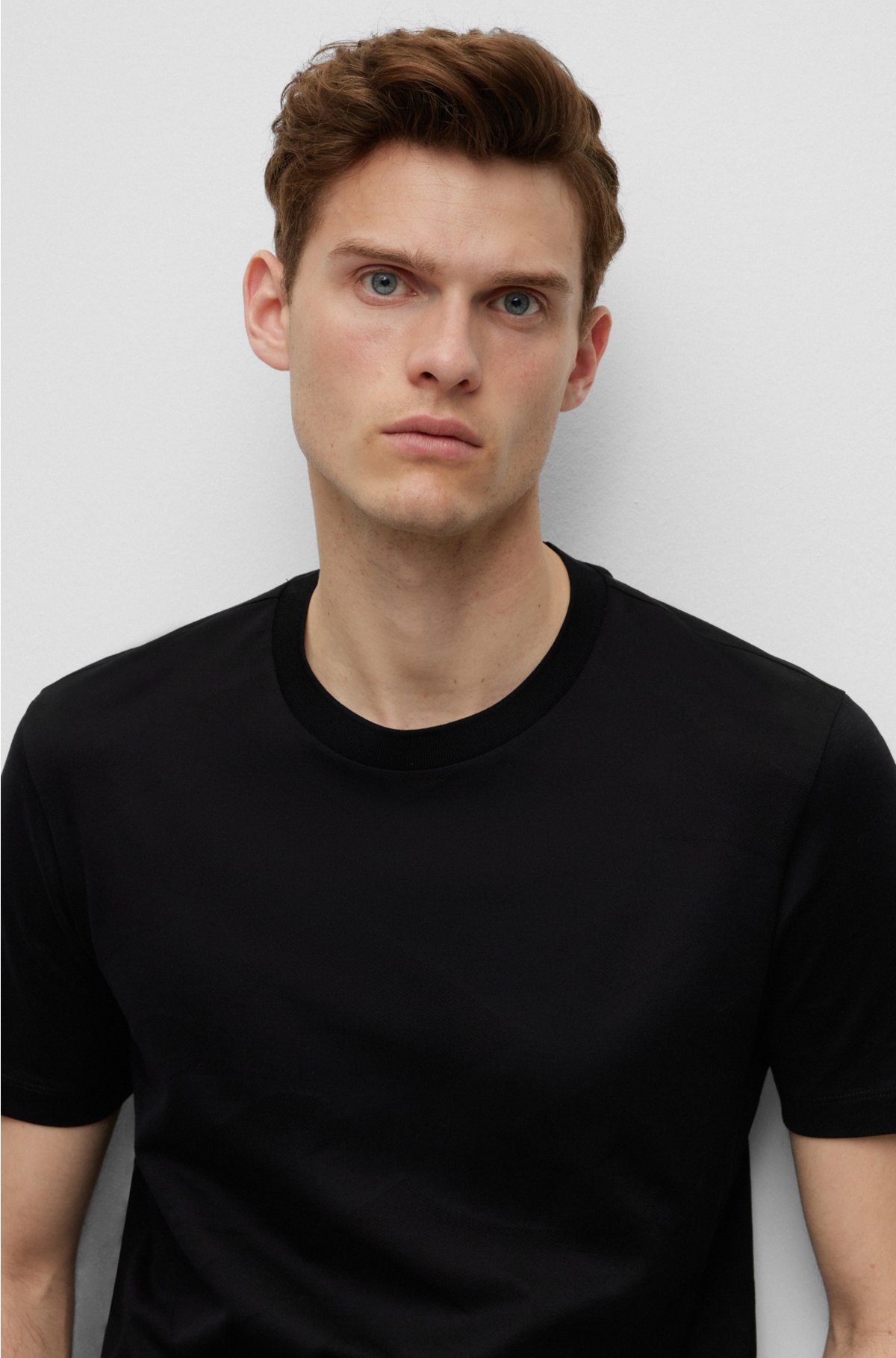 BOSS - Mercerised-cotton T-shirt with monograms large jacquard-woven