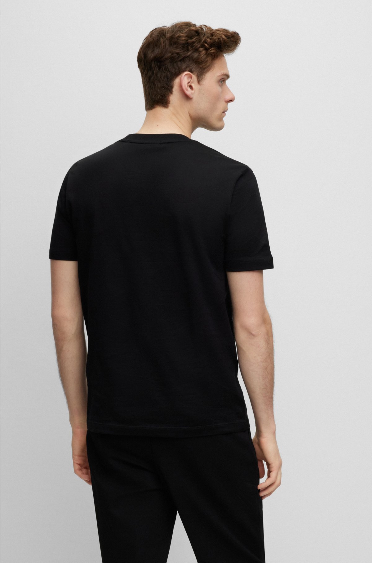 BOSS - Mercerised-cotton T-shirt with large jacquard-woven monograms