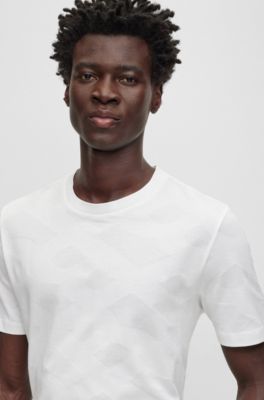 BOSS - Mercerised-cotton T-shirt with large jacquard-woven monograms 