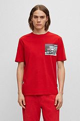Relaxed-fit cotton T-shirt with motorbike-racing print, Red