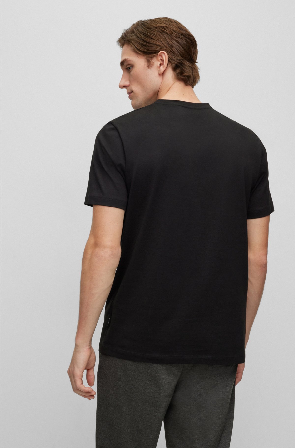 Cotton-jersey T-shirt with rubber-print logo, Black