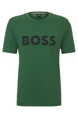 Hugo Boss Cotton-jersey T-shirt With Logo Print In Light Green