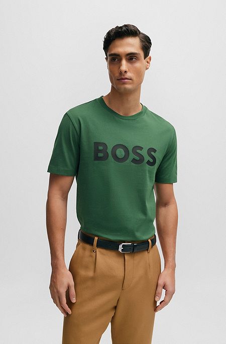 Cotton-jersey T-shirt with logo print, Light Green