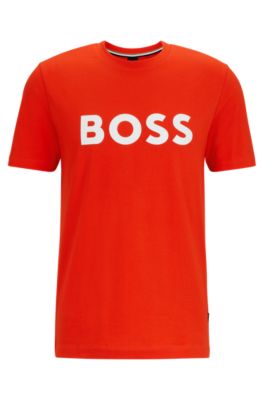 Shop Hugo Boss Cotton-jersey T-shirt With Logo Print In Orange