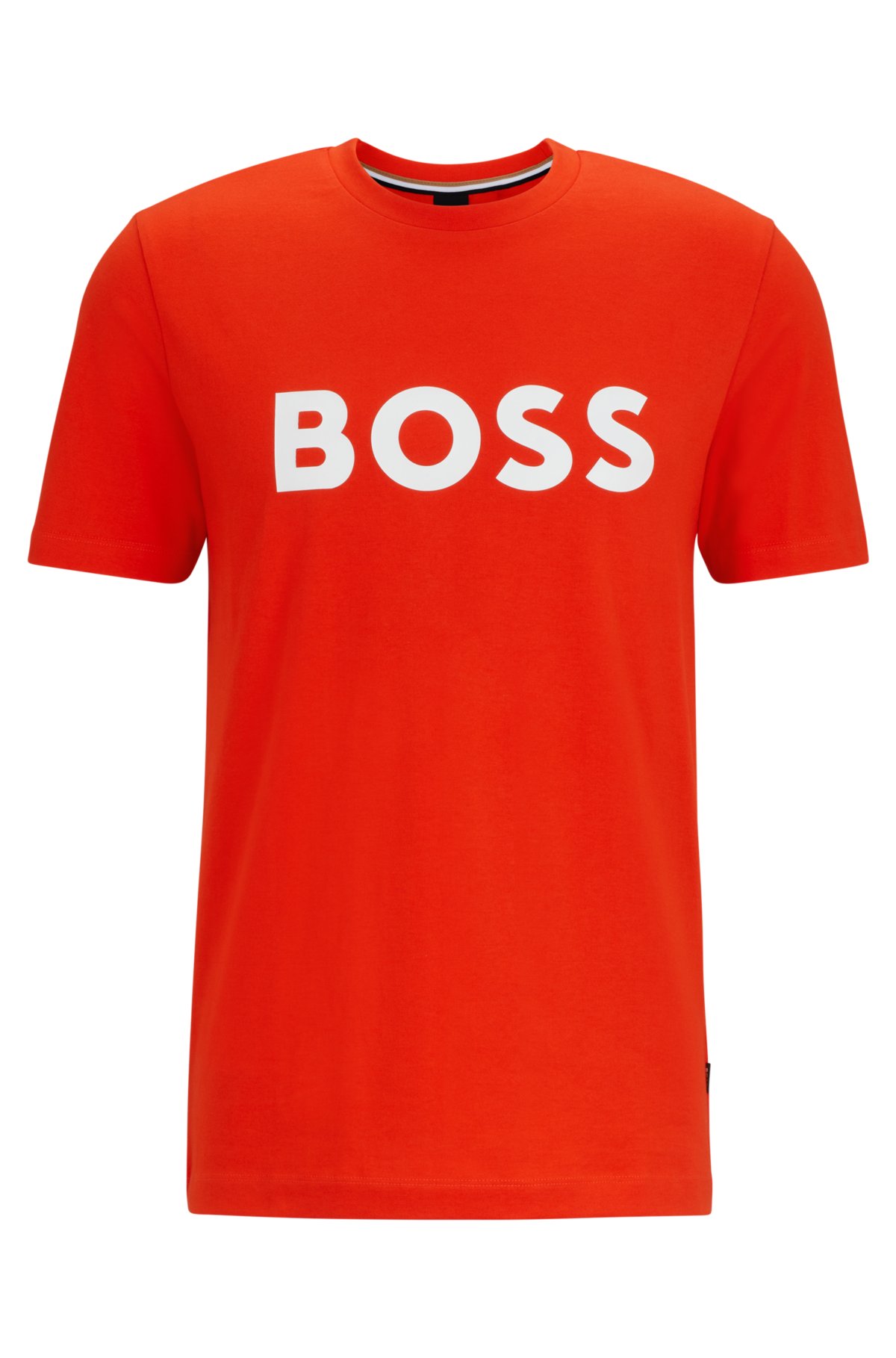 Cotton-jersey T-shirt with rubber-print logo, Orange