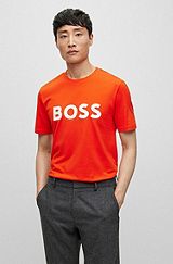 Cotton-jersey T-shirt with logo print, Orange