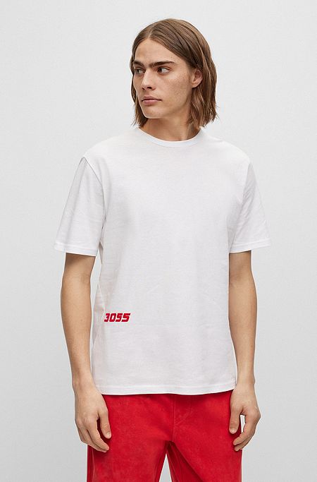 Relaxed-fit T-shirt in cotton with racing-inspired print, White