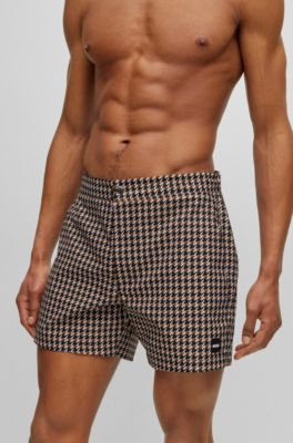 BOSS Quickdrying swim shorts with hounstooth pattern