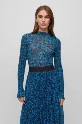 Hugo Boss Slim-fit Top In Printed Pliss Tulle In Patterned