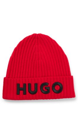 Hugo Beanie Hat In Virgin Wool With Embroidered Logo In Light Pink
