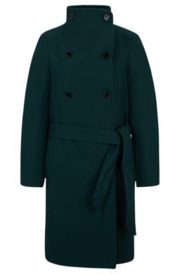 BOSS - Wool-blend double-breasted coat with houndstooth pattern