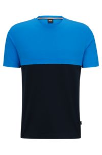 BOSS - Interlock-cotton regular-fit T-shirt with color-blocking