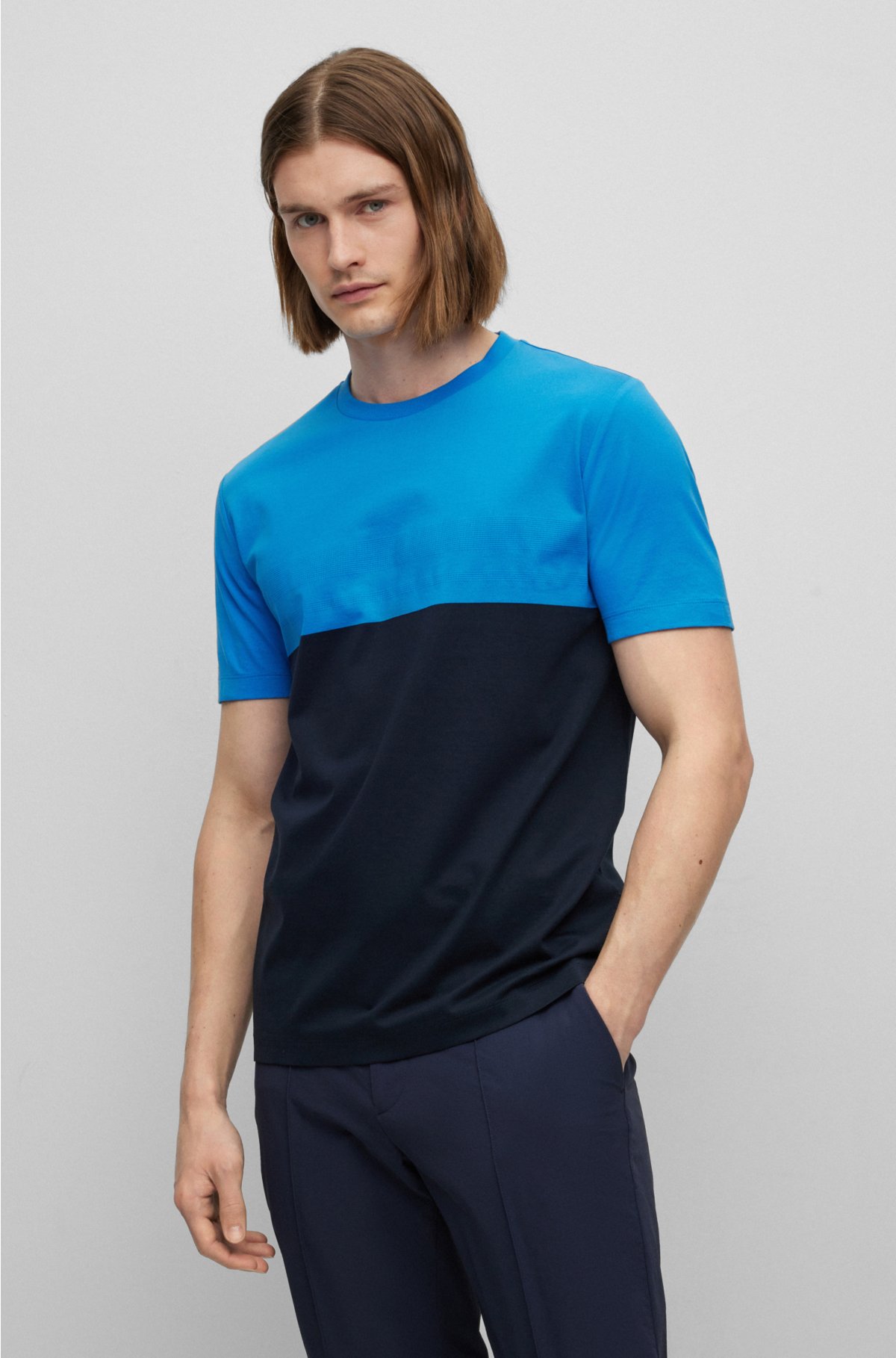 BOSS with Interlock-cotton regular-fit color-blocking - T-shirt