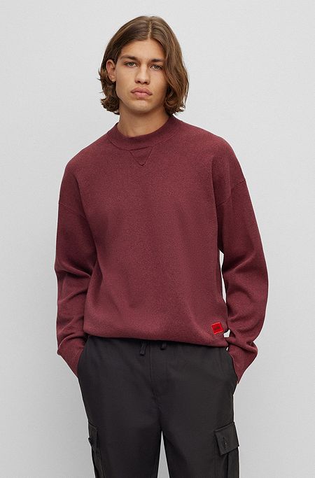 Crew-neck sweater in melange cotton, Dark Brown