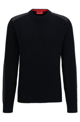 HUGO - Crew-neck sweater in ribbed cotton