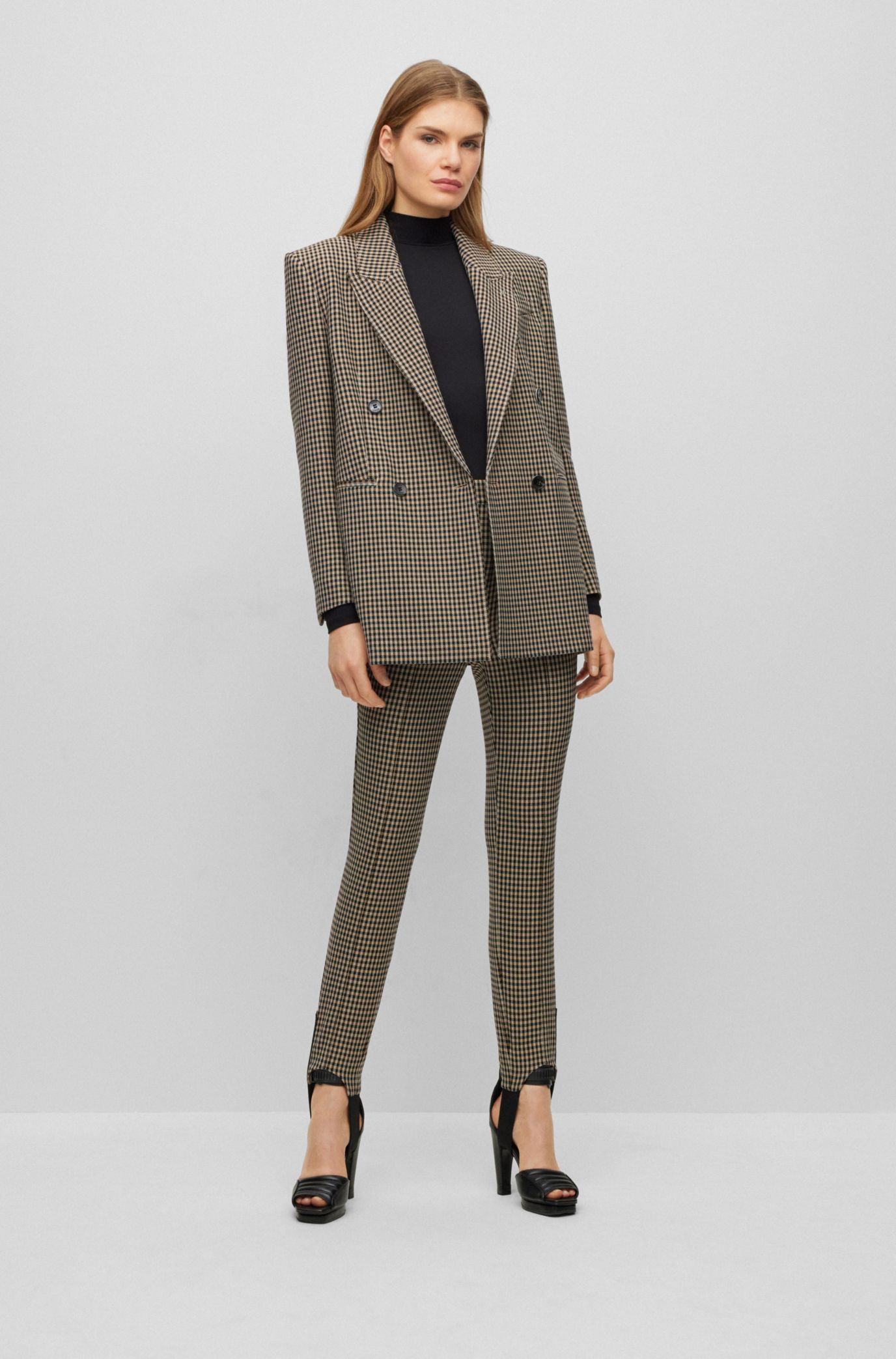 BOSS - Double-breasted relaxed-fit jacket in houndstooth stretch cloth