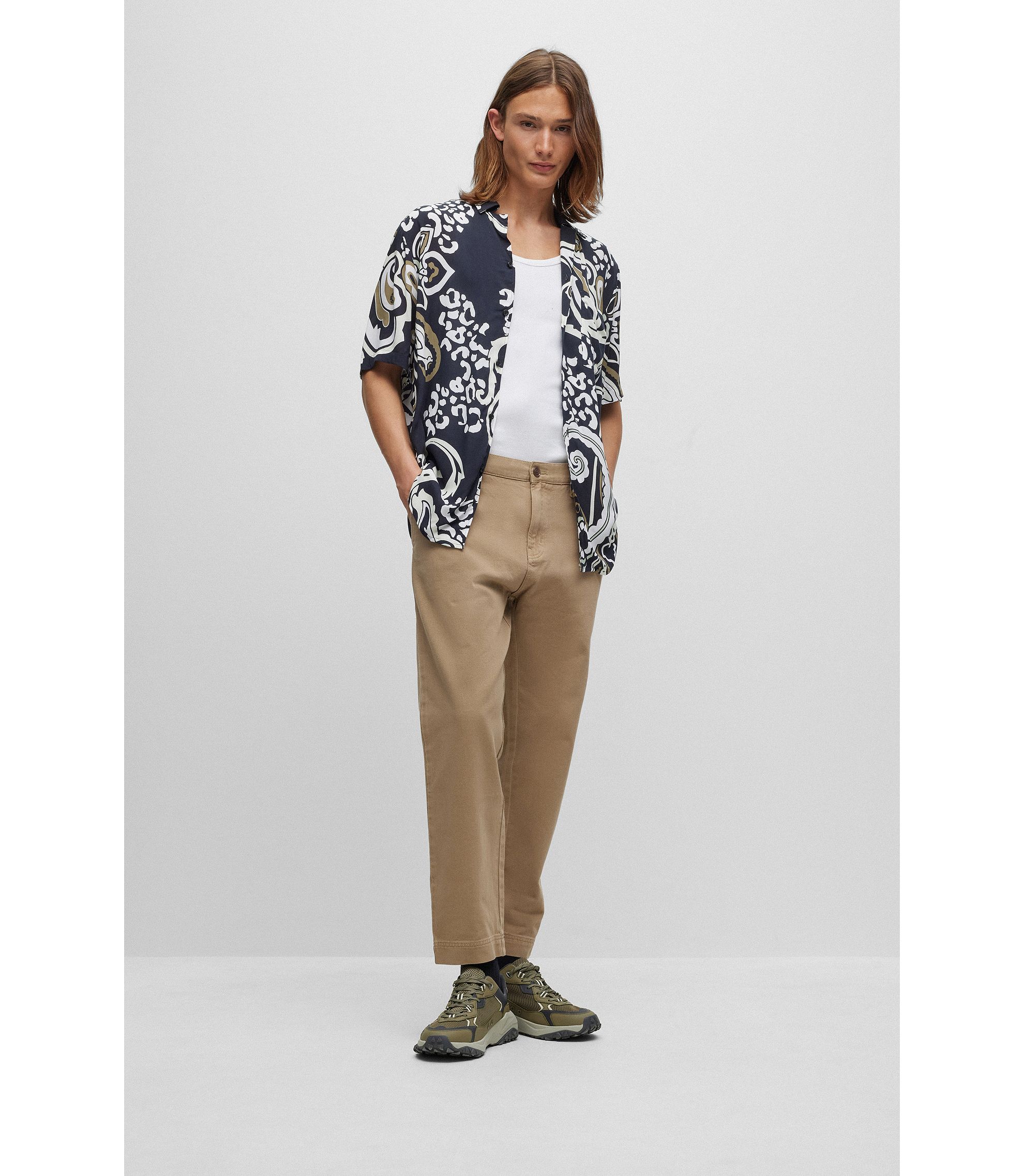 HUGO - Relaxed-fit shirt in paisley-print canvas - Black HUGO - Relaxed-fit shirt in paisley-print canvas - Black