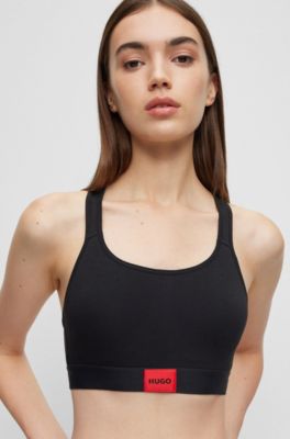 Stretch-cotton bralette with logo label, Black