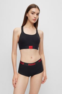 Stretch-cotton bralette with logo label, Black