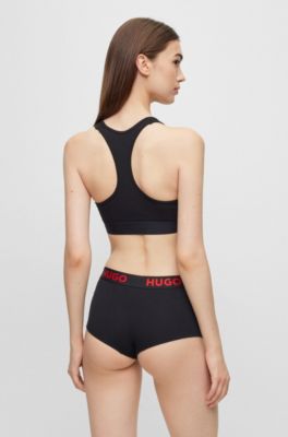 Stretch-cotton bralette with logo label, Black