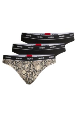 Three-pack of stretch-cotton thongs with logo waistbands, Light Brown