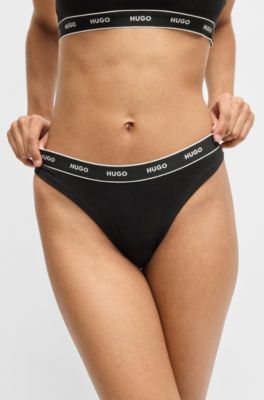Three-pack of stretch-cotton thongs with logo waistbands, Light Brown