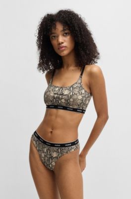 Three-pack of stretch-cotton thongs with logo waistbands, Light Brown