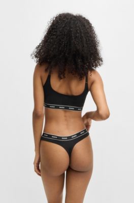 Three-pack of stretch-cotton thongs with logo waistbands, Light Brown