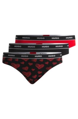Three-pack of stretch-cotton thongs with logo waistbands, Patterned