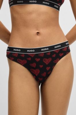 Lot de trois strings en coton stretch avec taille logot&eacute;e, Fantaisie