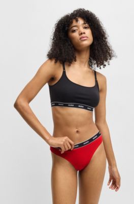 Lot de trois strings en coton stretch avec taille logot&eacute;e, Fantaisie