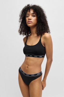 Lot de trois strings en coton stretch avec taille logot&eacute;e, Fantaisie