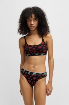 Lot de trois strings en coton stretch avec taille logot&eacute;e, Fantaisie