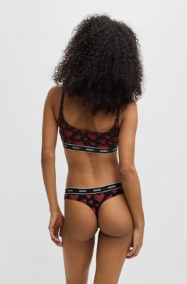 Lot de trois strings en coton stretch avec taille logot&eacute;e, Fantaisie