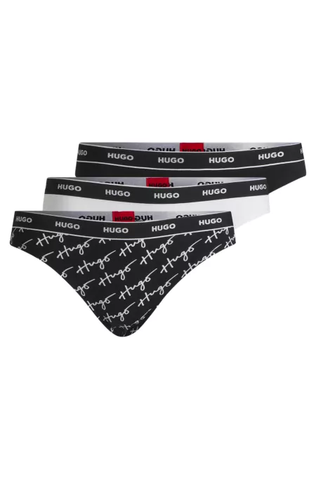 Three-pack of stretch-cotton thongs with logo waistbands