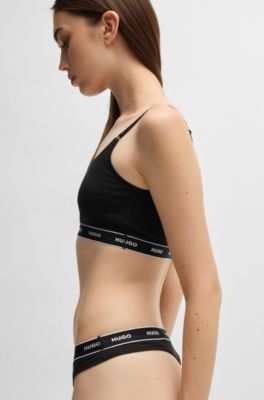 Lot de trois strings en coton stretch avec taille logot&eacute;e, Fantaisie