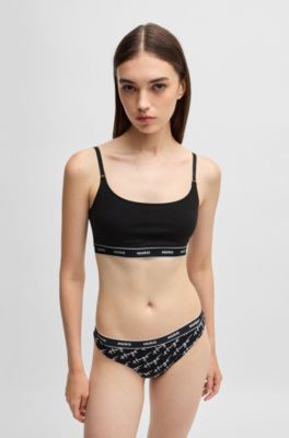 Lot de trois strings en coton stretch avec taille logot&eacute;e, Fantaisie