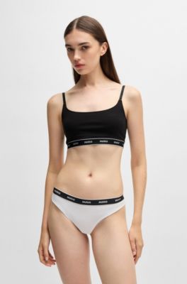 Lot de trois strings en coton stretch avec taille logot&eacute;e, Fantaisie