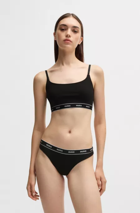 Three-pack of stretch-cotton thongs with logo waistbands