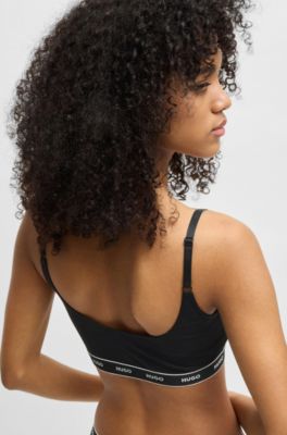 Paquete de dos bralettes de algod&oacute;n el&aacute;stico con logos en la cinta inferior, Marr&oacute;n claro