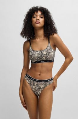 Paquete de dos bralettes de algod&oacute;n el&aacute;stico con logos en la cinta inferior, Marr&oacute;n claro