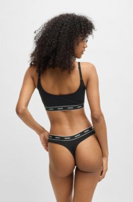 Paquete de dos bralettes de algod&oacute;n el&aacute;stico con logos en la cinta inferior, Marr&oacute;n claro