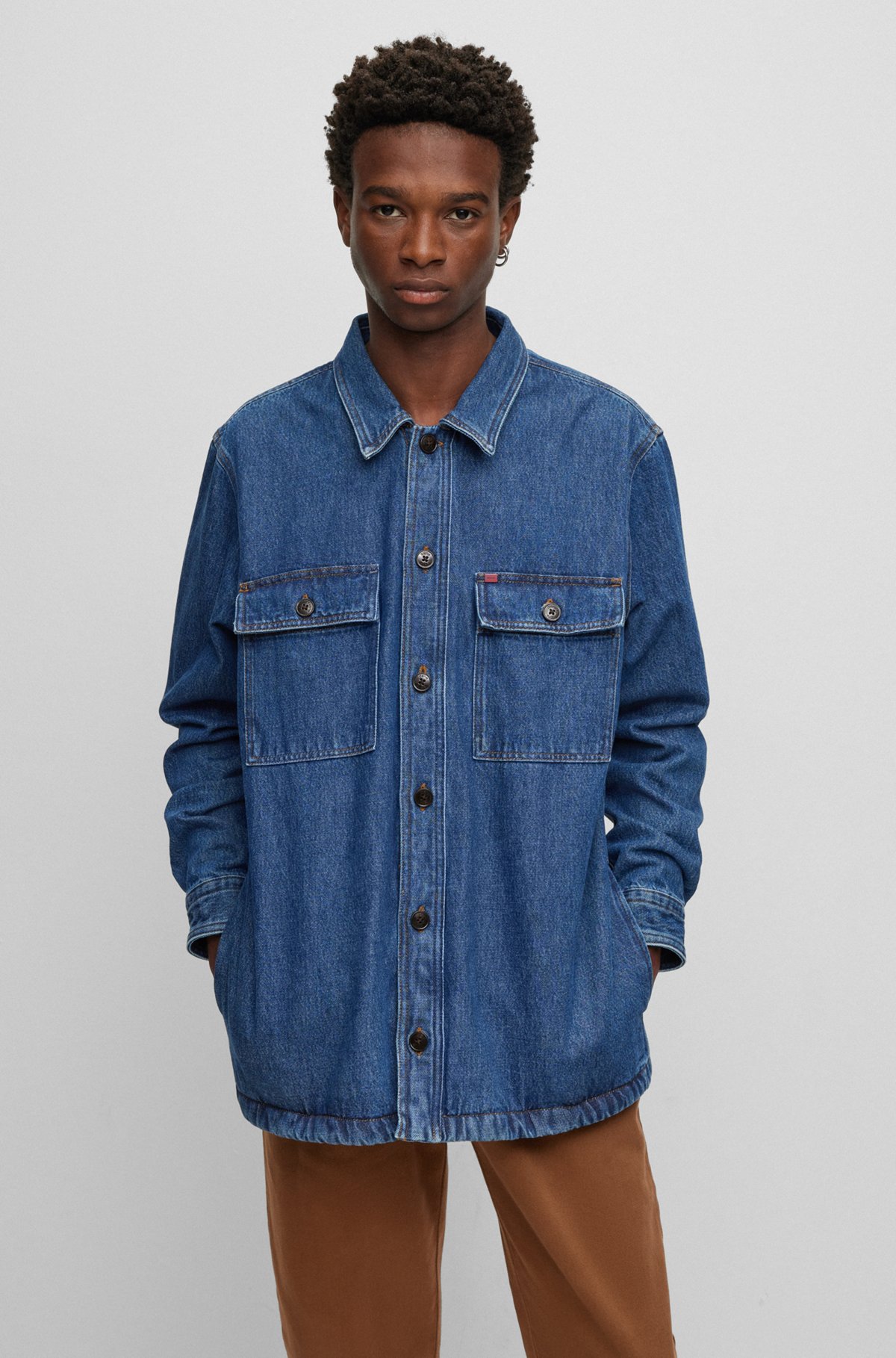 HUGO - Oversized-fit overshirt in cotton denim and logo HUGO - Oversized-fit overshirt in cotton denim and logo
