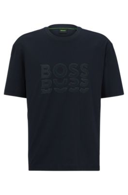 BOSS Cotton jersey regular fit T shirt with tonal logos