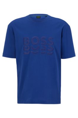 BOSS - Cotton-jersey regular-fit T-shirt with tonal logos