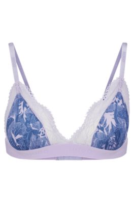 Hugo Boss Triangle Bra With All-over Print And Lace Trims In Light Purple