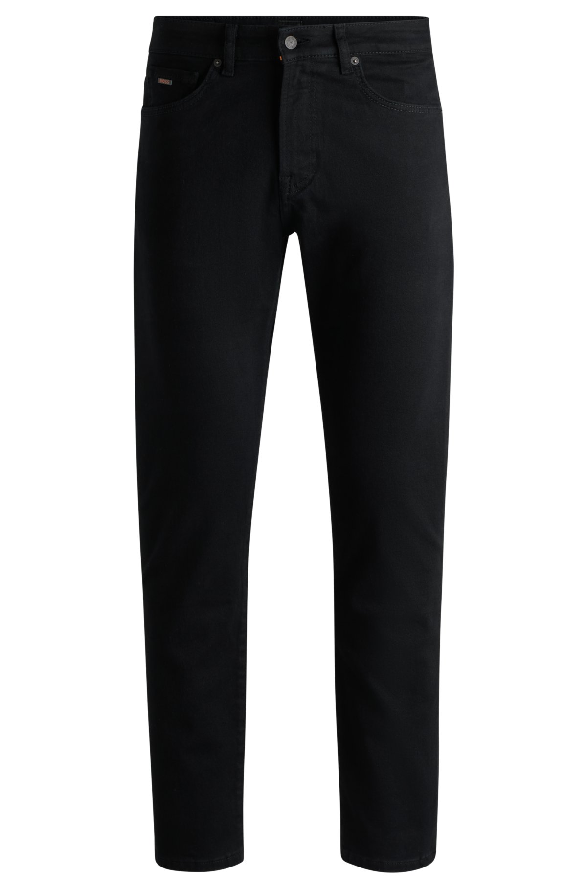 BOSS - Regular-fit jeans in stay-black comfort-stretch denim