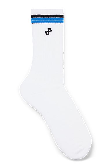 Ribbed regular-length socks with stripes, White
