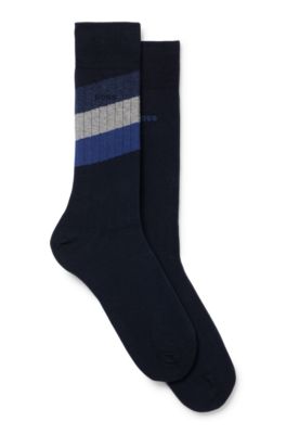 Shop Hugo Boss Two-pack Of Regular-length Stretch-cotton-blend Socks In Dark Blue