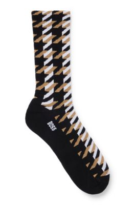 Shop Hugo Boss Regular-length Socks With Logo And Houndstooth Pattern In Black